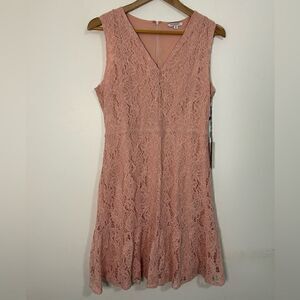 Andree by Unit Pink Lace V-Neck Dress Size Medium Back Zipper